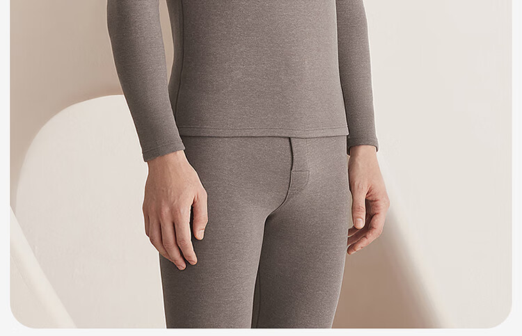LangSha Men's Thermal Underwear Antibacterial Mite-Resistant Cashmere Silk Lightweight Crew Neck Double-Sided Fleece Autumn Top and Bottom Set 11