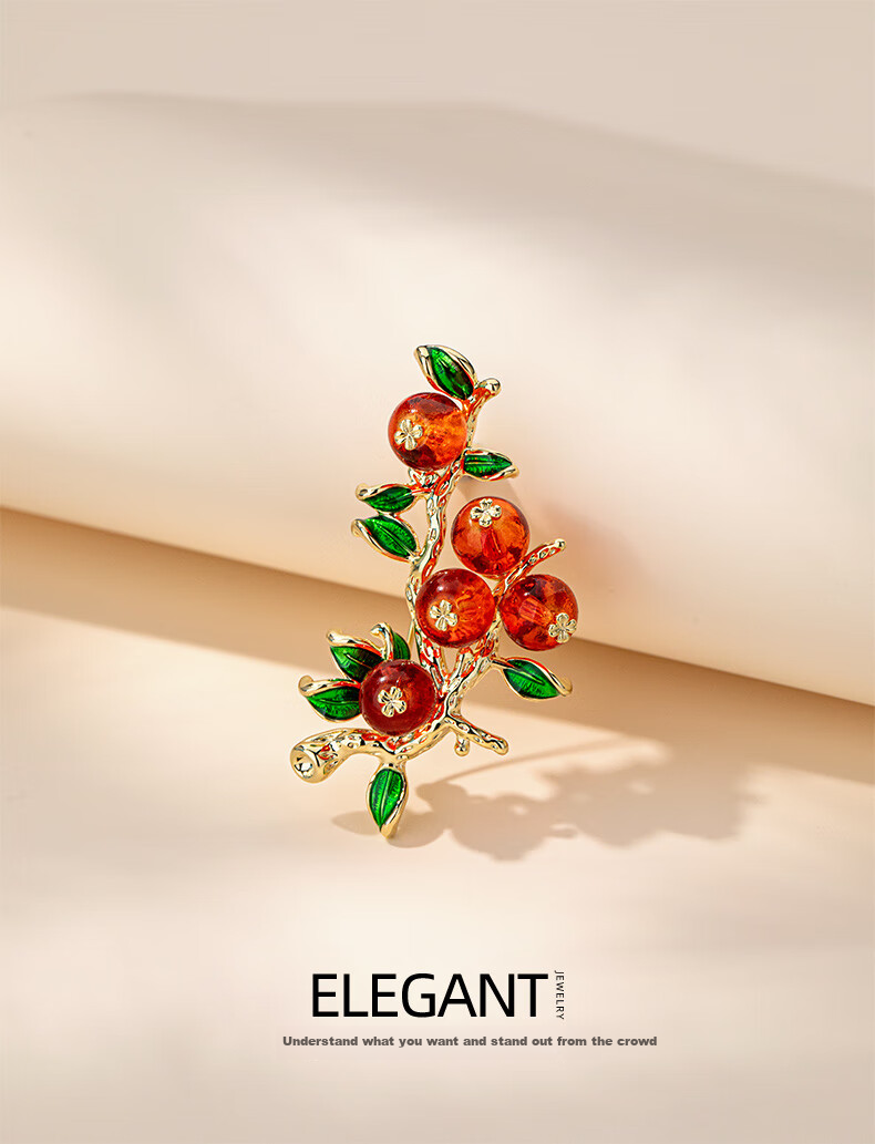 Qlady Wishing You Good Luck Persimmon Brooch, High-End Women's Light Luxury Elegant Corsage Pin, Suit Accessory, Mid-Autumn Festival And Birthday Gift 1