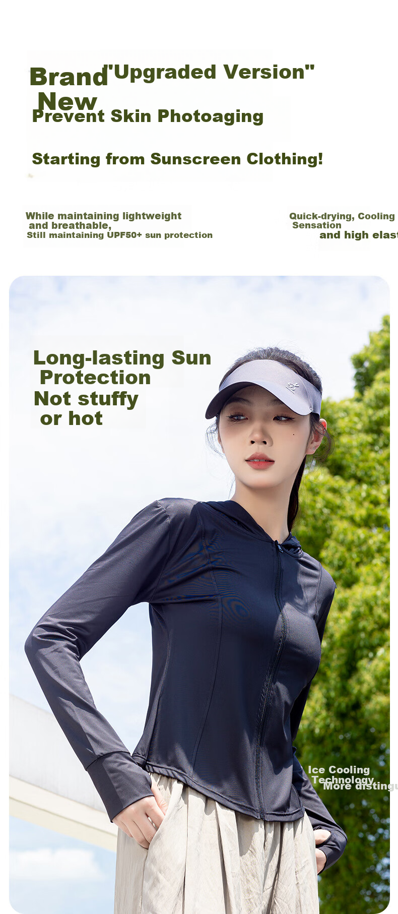 FitonTon Women's Sun Protection Jacket, Summer Outdoor Cycling Short Hooded Slim Sun Protection Shirt, Ice Silk Feel Thin Sunshade, Same Style As "Lan Jie" 2