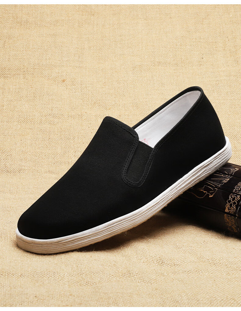 Lifeng Old Beijing Cloth Shoes Men Spring Autumn Breathable Comfortable Handmade Hemp Rope Layered Sole Slip-On Lightweight Casual Shoes Black 43 6