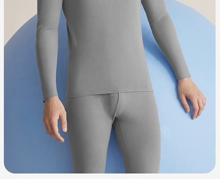 LangSha Men's Thermal Underwear Thin Round Neck Wool Silk Reversible Double-Sided Fleece Autumn Shirt and Pants Set 17
