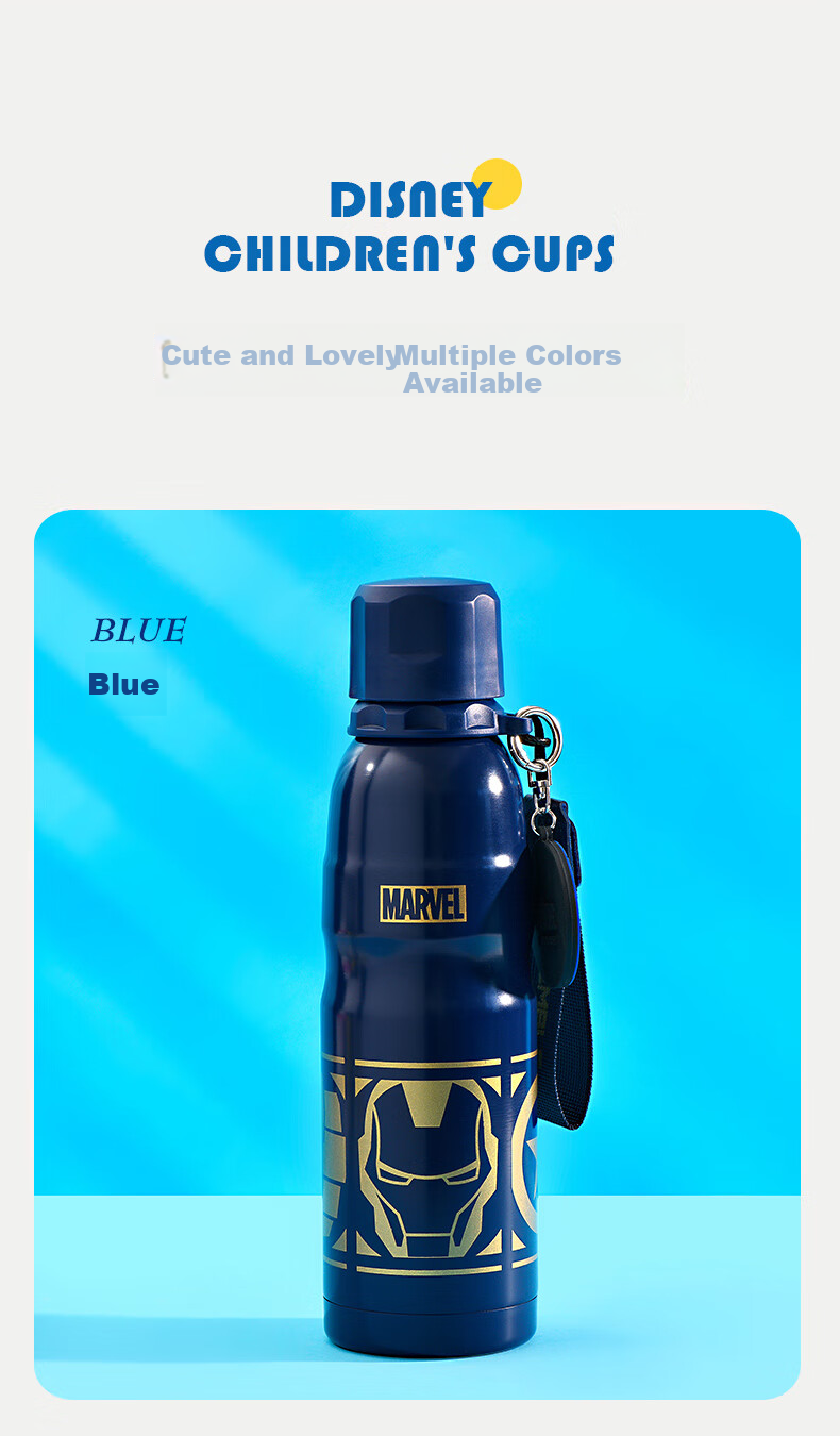 Dishini Stainless Steel Insulated Water Bottle, Hot And Cold Cup, 600ml Capacity, Dual-Use Children's Water Bottle, 6280 Black Marvel Desig 1
