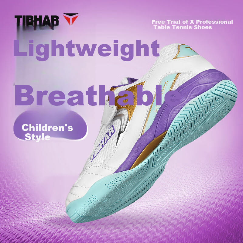 TIBHAR Children's Table Tennis Shoes, Boys And Girls Non-Slip Breathable Training Table Tennis Sports Shoes, 01921 White/Purple, Size 37