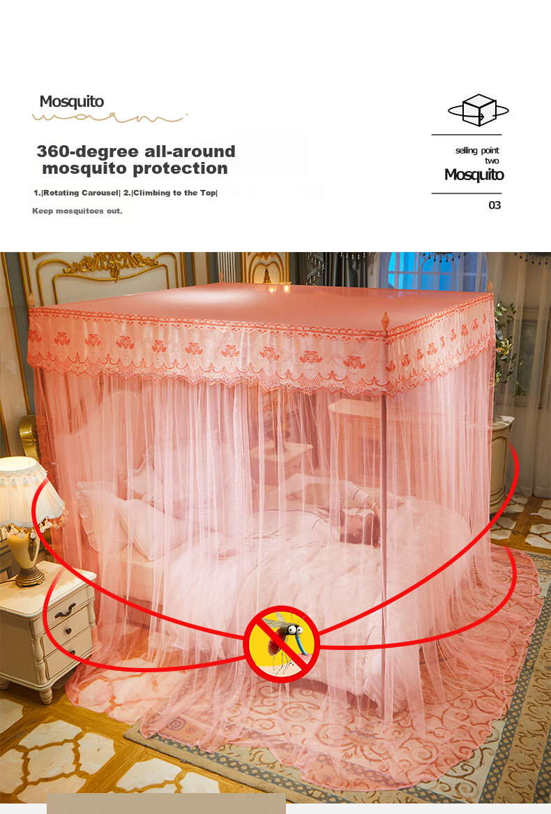 Grace Floor-Standing Palace-Style Mosquito Net for Home Bedroom, Three-Door Full Coverage Dust-Proof Anti-Mosquito Screen, Jade Color, 1.8*2 Meters 10