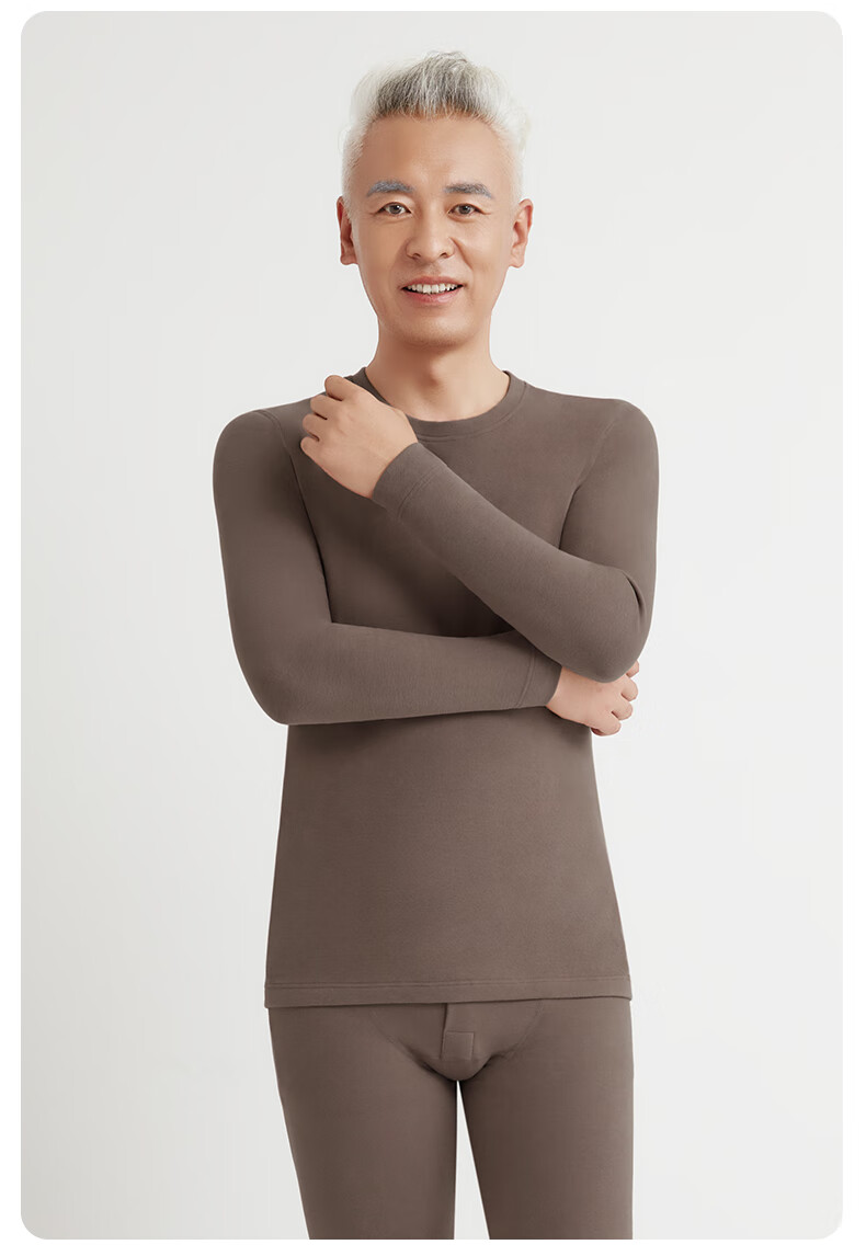 CASENLAND Men's Middle-aged and Elderly Thermal Underwear Set, Fleece Lined, Thickened, Antibacterial, 100% Cotton Long Johns and Top, Autumn Winter Cotton Sweater 5