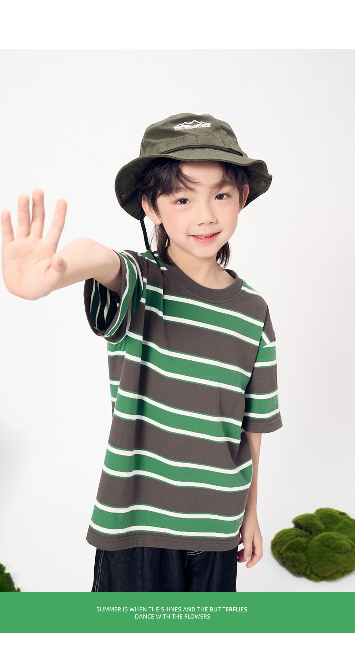 Langsha Autumn New Boys Casual Set Striped T-Shirt Outdoor Cargo Pants Green Gray 150 19