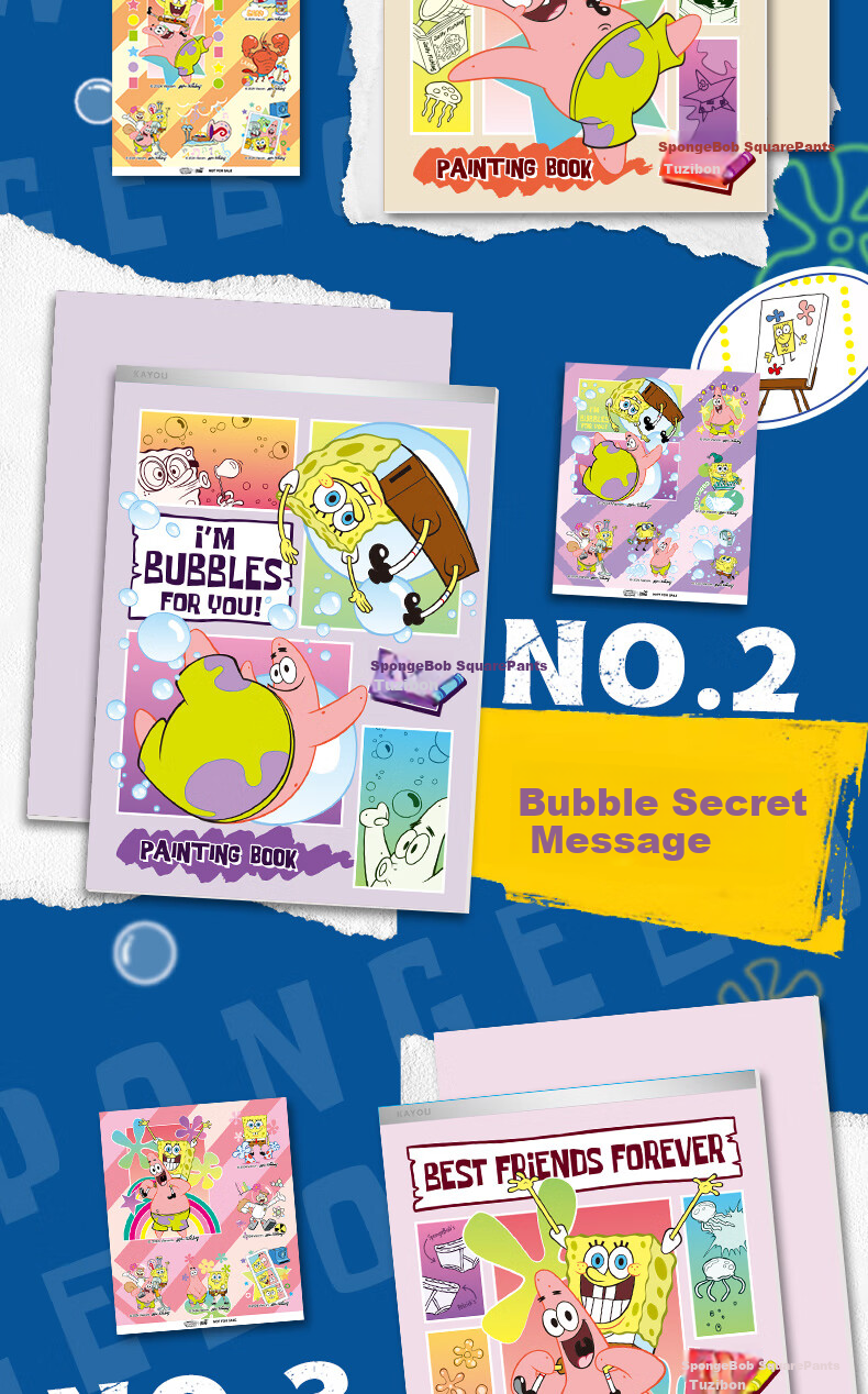 Kayou SpongeBob Coloring Book, Thickened, for Primary School Students, Drawing And Coloring Book, Art Notebook, Hand-Drawn Blank Doodle Sketchbook, 1 Set of 4 Books, Birthday Gift 4