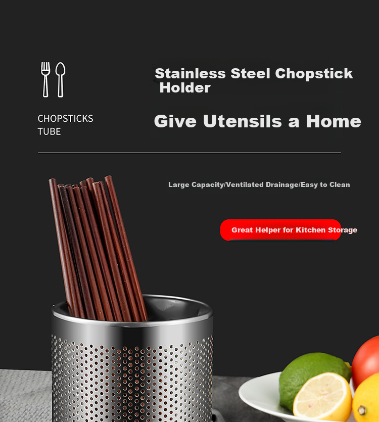 BJ Stainless Steel Chopstick Holder, Chopstick Storage Rack, Chopstick Cage, Tableware Tube, Chopstick Stand, Draining Rack, Single Tube 1