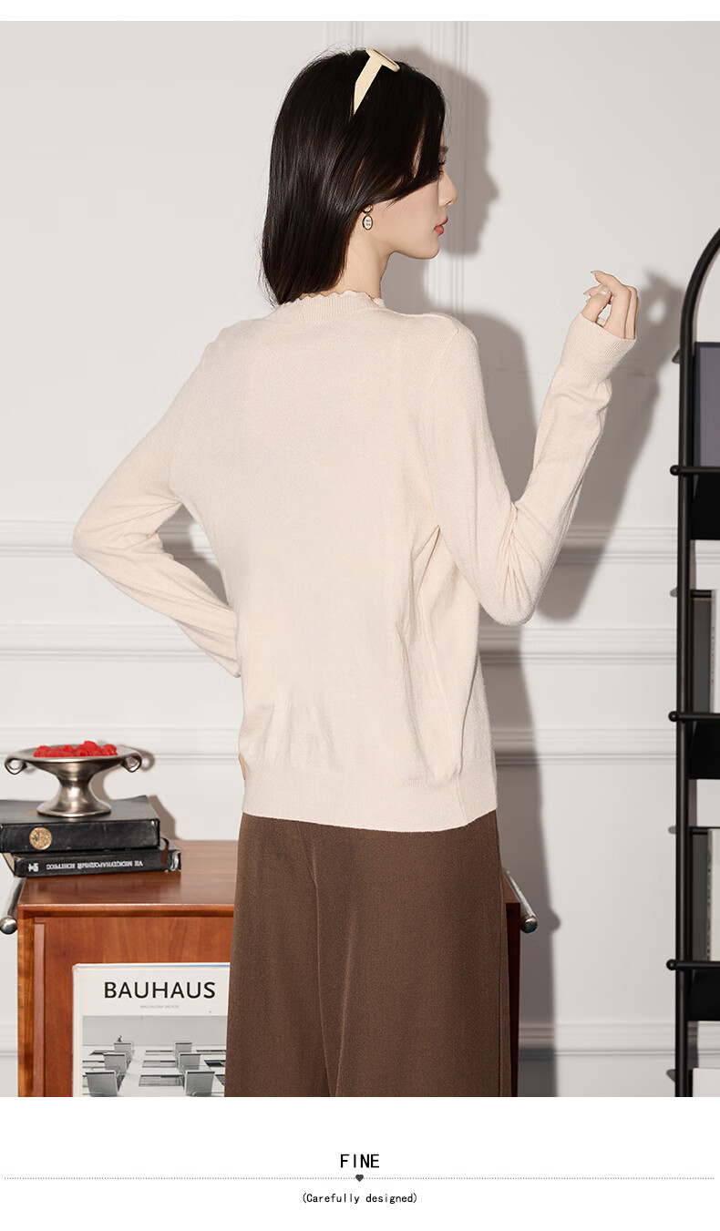 Jeanswest Women's Summer Soft Knit Casual Long Sleeve Lace Trim Round Neck Camel One Size Top 15