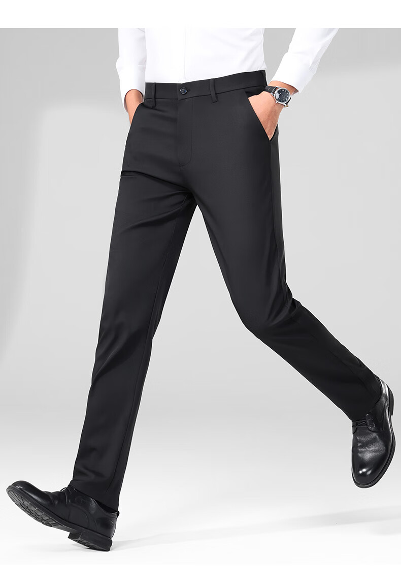 ROMON Men's Non-Iron Business Dress Pants Casual Stretch Straight-Leg Dad Pants Black Regular 32 16