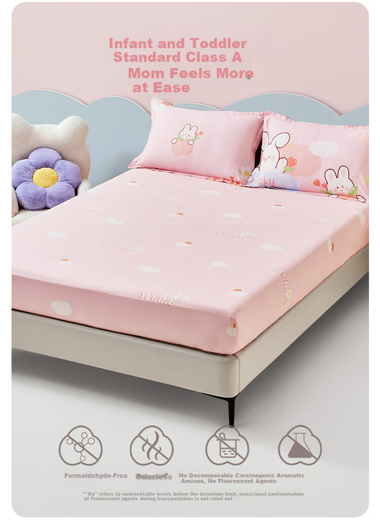 Luolaikids Pure Cotton Fitted Sheet, Class A 100% Cotton Bed Cover for Girls, Rabbit Year Limited Editio 3
