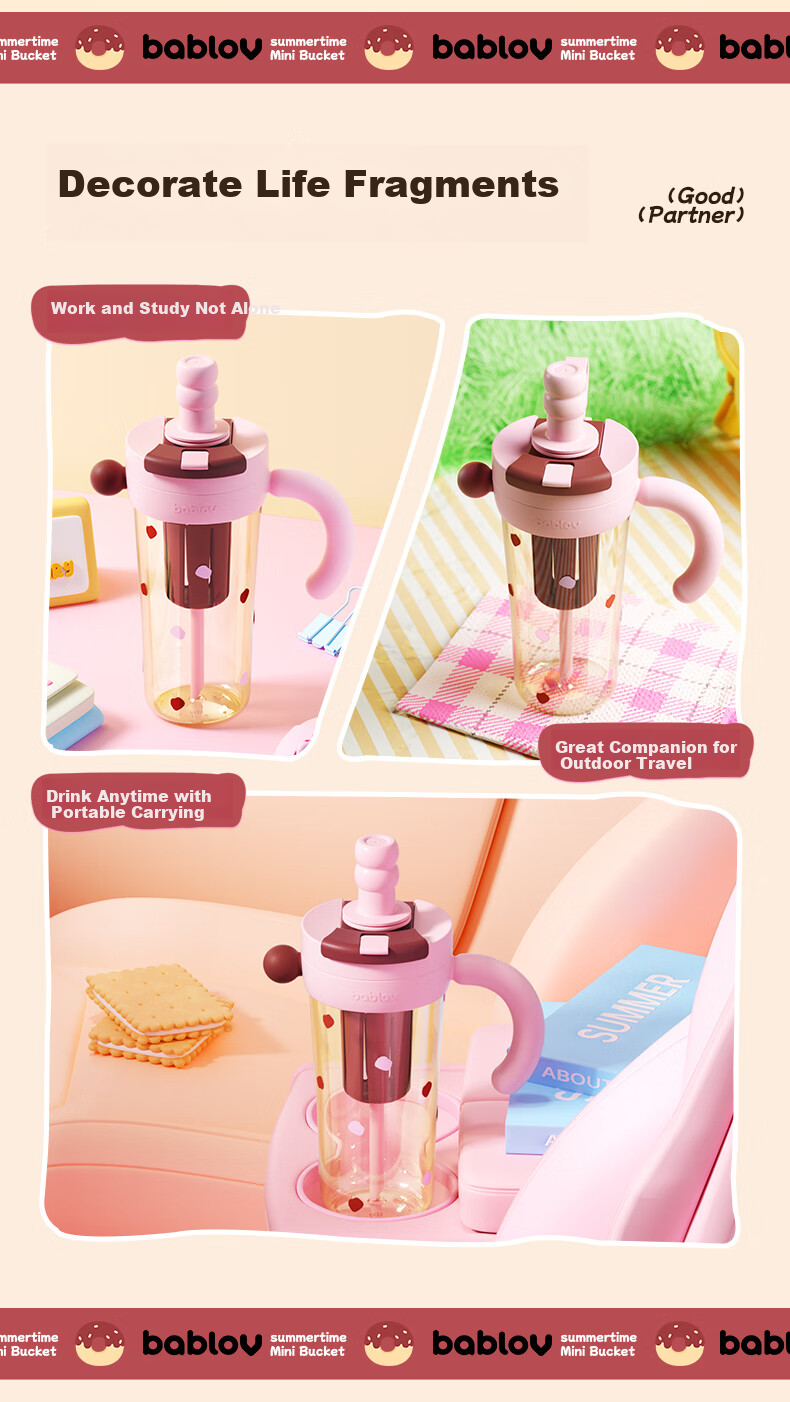 BABLOV Summer Plastic Water Bottle, Large Capacity Straw Cup, PPSU Material, Stylish Design for Women, Birthday Gift 14