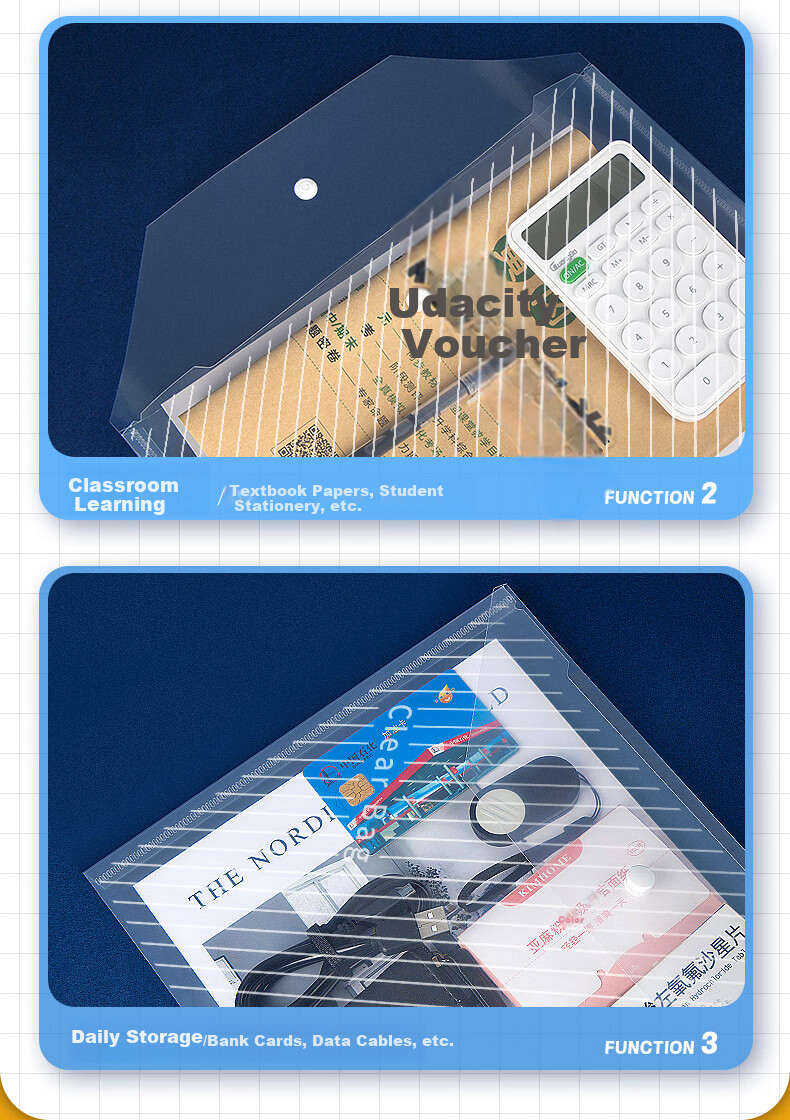 GuangBo 3c Digital All-Net Low Price, 50-Pack A4 Button Closure, Thickened Transparent Waterproof File Folder for Students, Exam Paper Storage, Subject Classification File Organizer, Office Supplies A6399 8