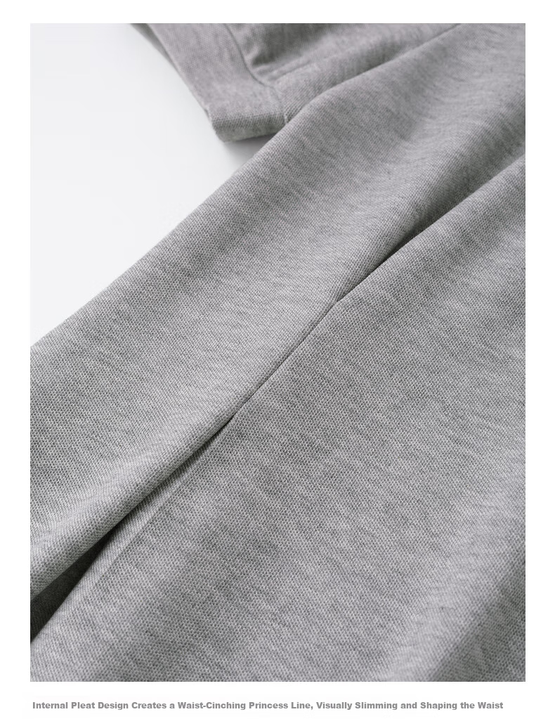Chuyu Polo Collar Dress with Waist-Cinching Slimming Effect for Women, New Summer 2025 A-Line Short-Sleeve T-Shirt Midi Skirt, Gray, Size S 41
