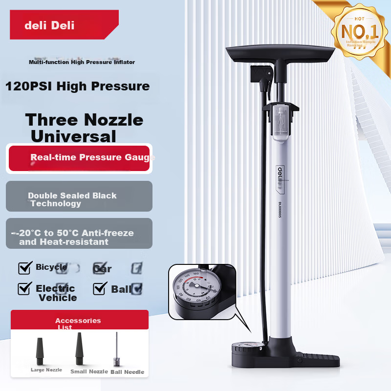 Deli Bicycle Pump, High-Pressure Air Pump for Bicycles, Motorcycles, Electric Vehicles And Basketball Inflation, Compatible with Schrader And Presta Valves