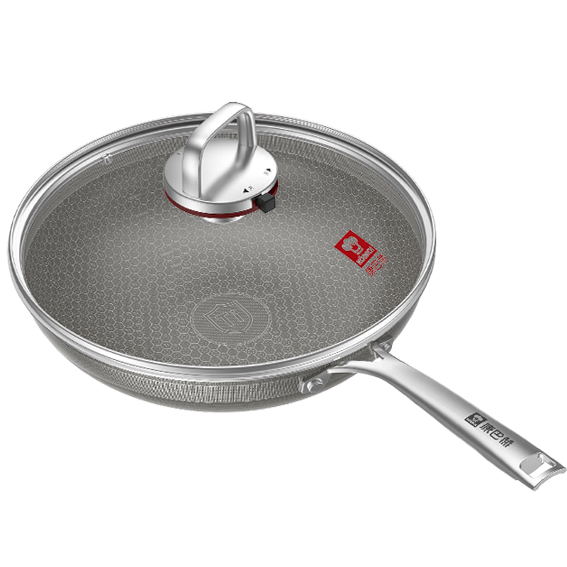 KOBACH Seventh Generation Non-Stick Wok with Titanium Zero Fluorine Coating, Honeycomb Pan for Home Use, Flat Bottom 32cm, Includes Food Storage Bags