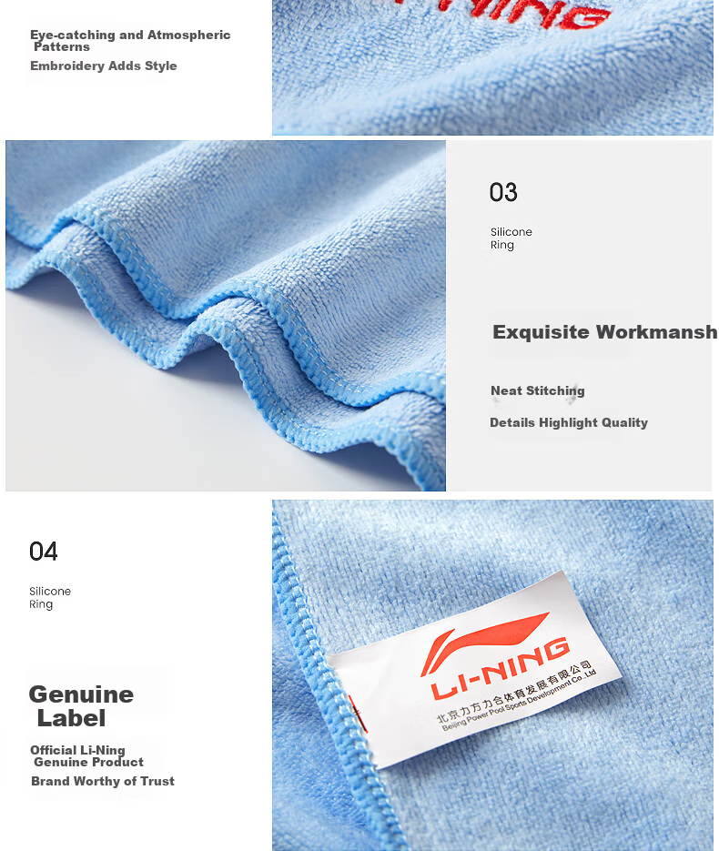 Li-Ning Sports Beach Towel, Sweat-Absorbing Swimming Quick-Dry Towel, LSJK766-1 Blue 11
