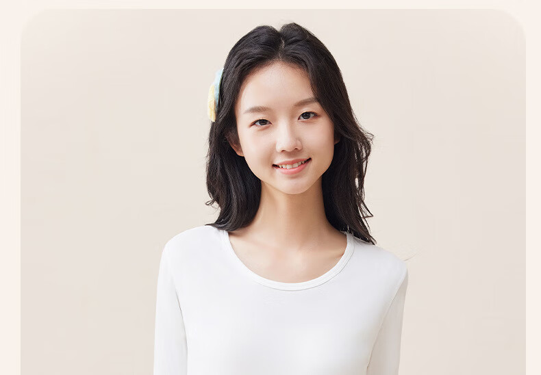 GUJIN Pure Cotton Crew Neck Thermal Underwear Set for Women, High School Girls, Autumn and Winter, Nude Pink, Size L 16
