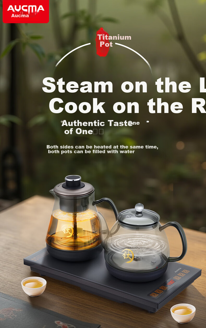 AUCMA Pure Titanium Fully Automatic Water-Boiling Electric Kettle, Tea Table Kettle, Built-In All-In Machine, Electric Teapot, Tea Set, Electric Tea Stove Set, Pure Titanium Double Kettle Steaming And Brewing Tea Model F22 1