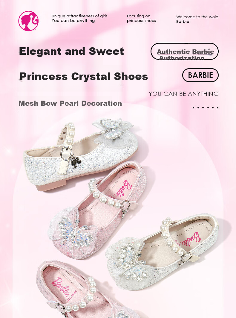Barbie Girls' Spring And Autumn Princess Leather Shoes with Pearl Bow And Sequins DA6725 Silver 29 1