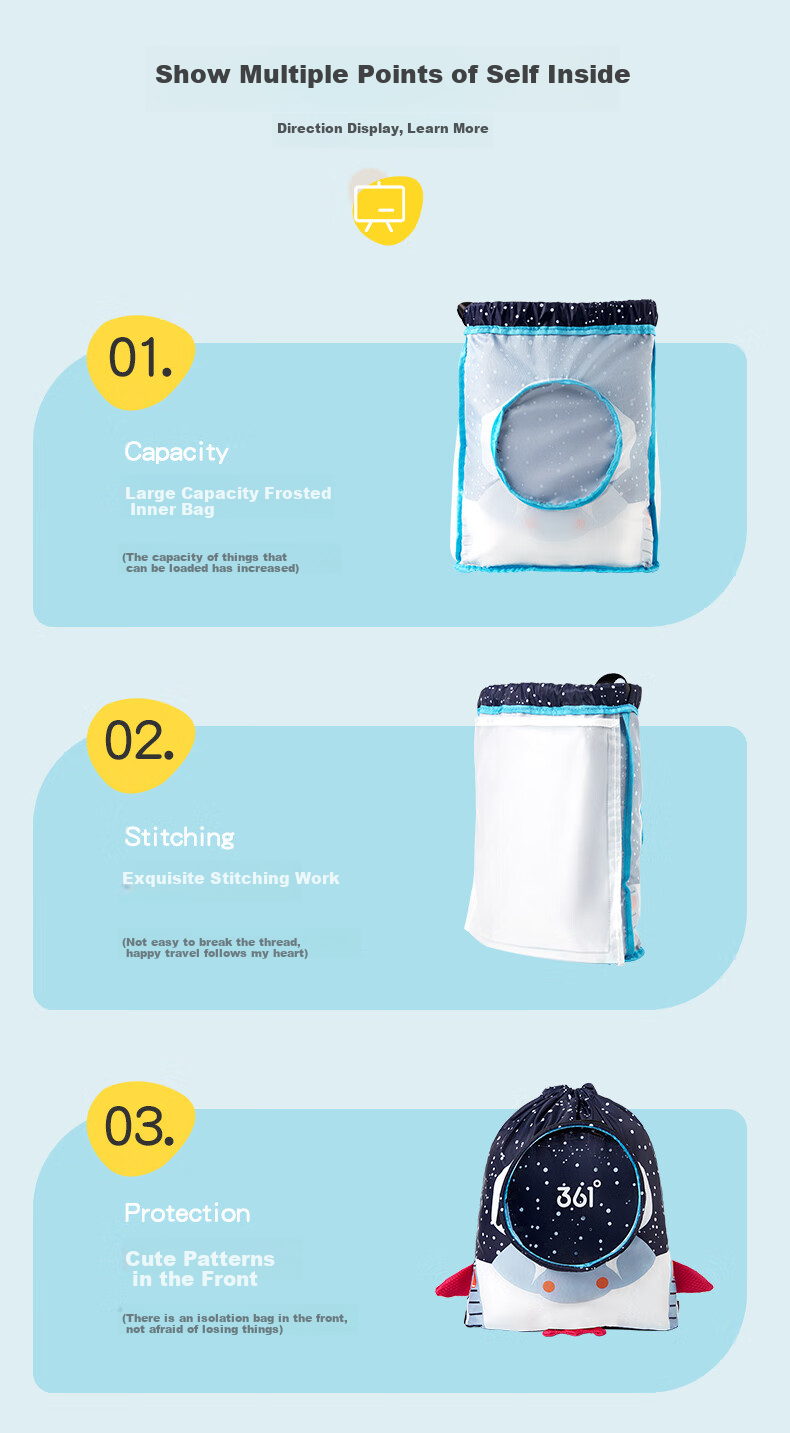 361° Children's Dry-Wet Separation Swim Bag, Waterproof Sports Backpack for Boys And Girls, Beach Swimming Storage Bag 3