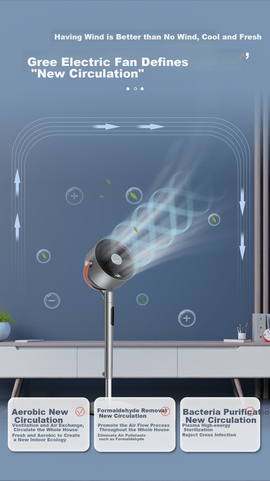 GREE [Formaldehyde Removal Purification] Circulating Fan, Home DC Inverter Electric Fan, Quiet Floor Fan, Plasma Sterilization Electric Fan, Ventilation Fan, Deodorizing And Formaldehyde Removal Model FXDZ-2307Bg5 2