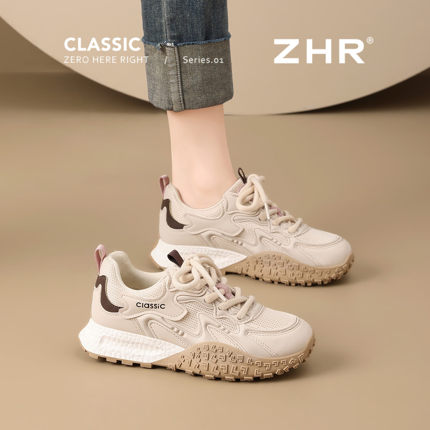 ZHR Women's Training Shoes New Mesh Breathable Sports Casual Shoes Thick Sole KS210EF Gray Purple Size 35