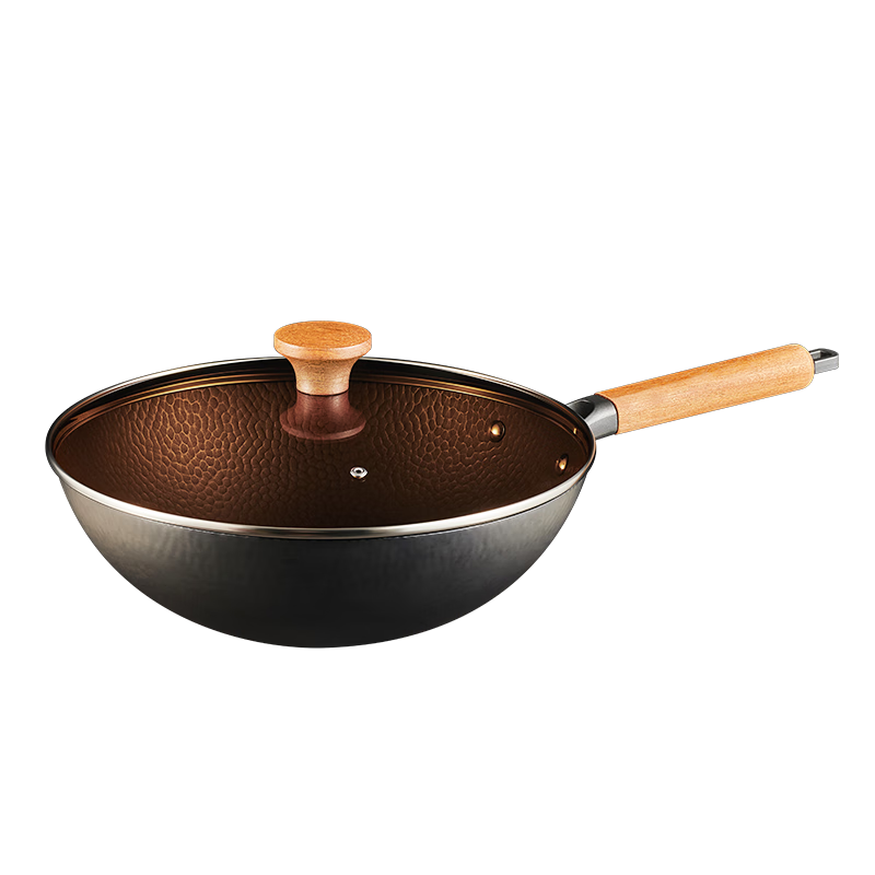 JD Original Wok, Suitable for Gas Stove And Induction Cooker, Non-Stick with Hammered Titanium Iron Surface, No Coating Required, Anti-Adhesive, 30cm
