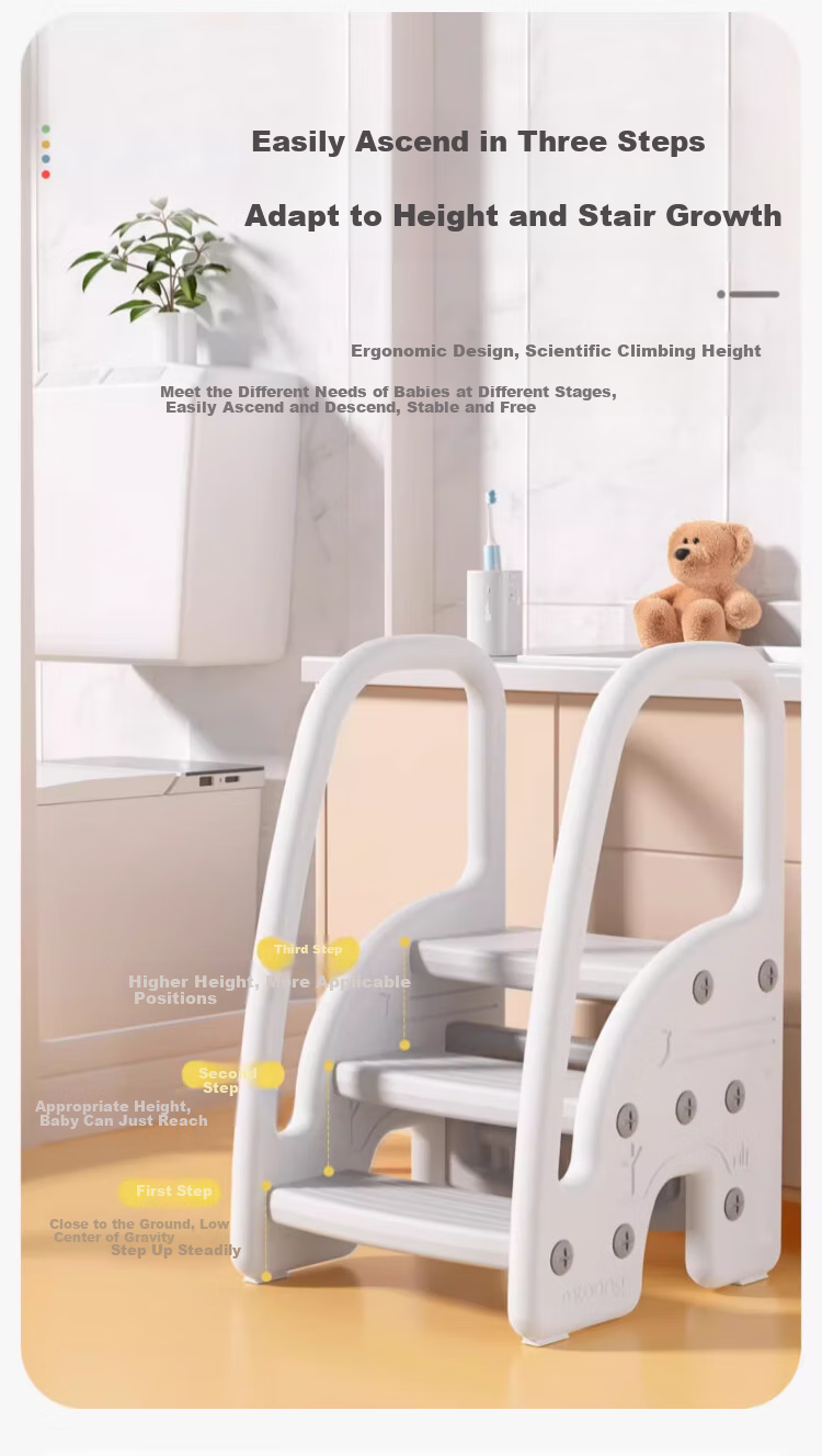 Manlong Children's Versatile Folding Stool, Step Stool, Height-Increasing Stool, Baby Washbasin, Non-Slip Ladder, Monet Gray 8