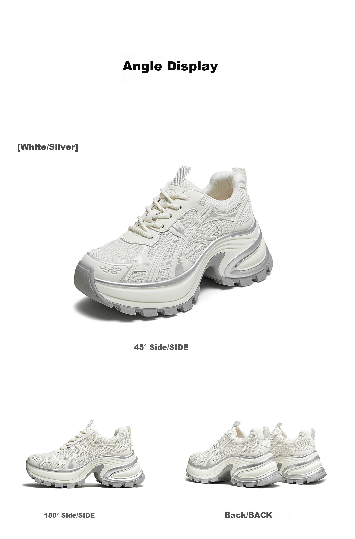 TATA Women's Thick Sole Fashion Casual Platform Dad Sneakers Gray/Silver - Single AM6 38 12