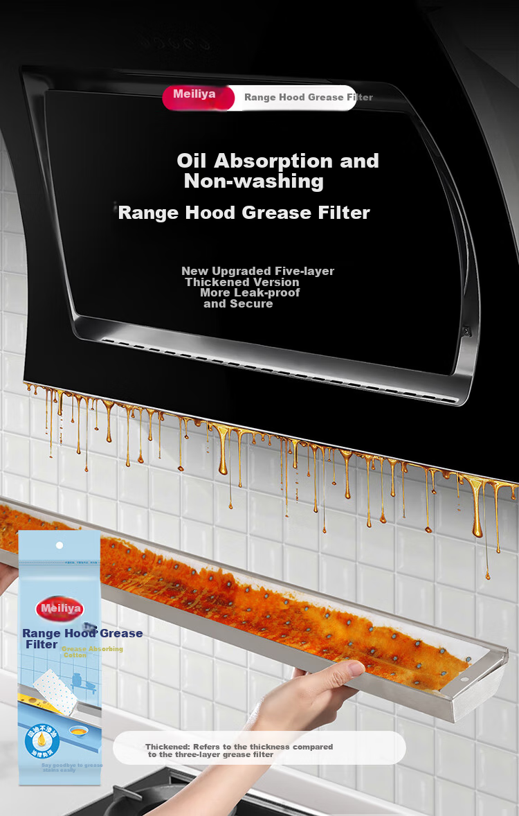 MARYYA Range Hood Grease Filter Paper Strips, Thickened, Kitchen-Specific Oil-Proof Pad for Connecting Oil Drip Trays, Pack of 20 2