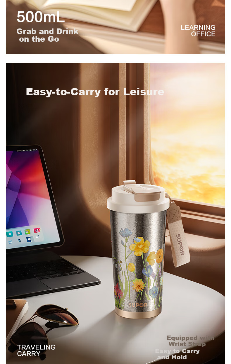 SUPOR Pure Titanium Coffee Mug, Portable Titanium Cup for Women, Large Capacity Insulated Water Bottle, Stylish Birthday Gift 7