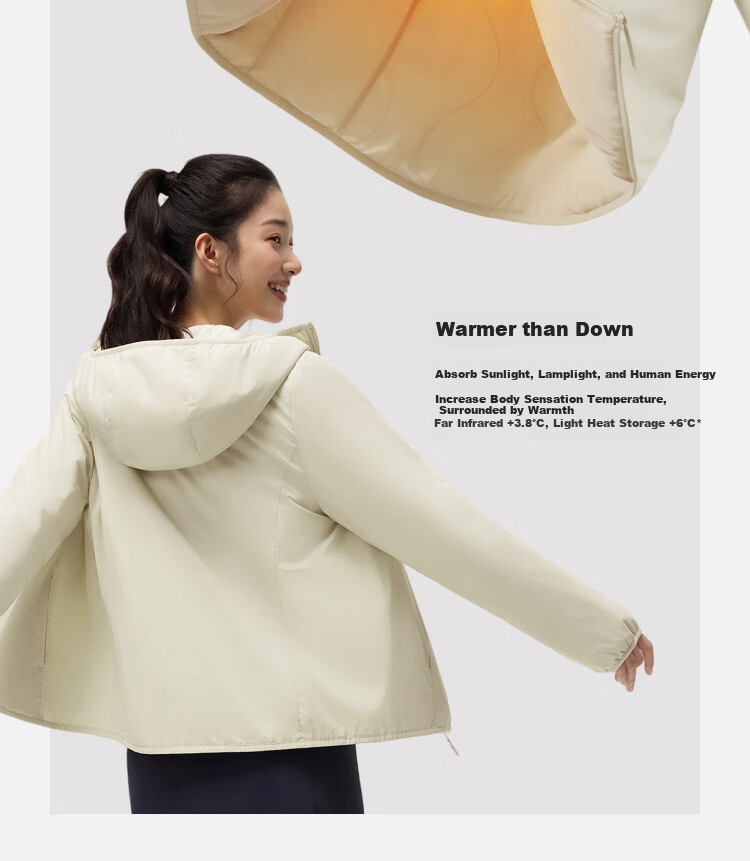 Beneunder Women's Jacket, Warm And Cold-Resistant, Zoned Elastic Fleece, Hooded, New Style, Medium Warmth, Lightweight, Quick-Heating Cotton Padded Coat, Machine Washable, CL020 6