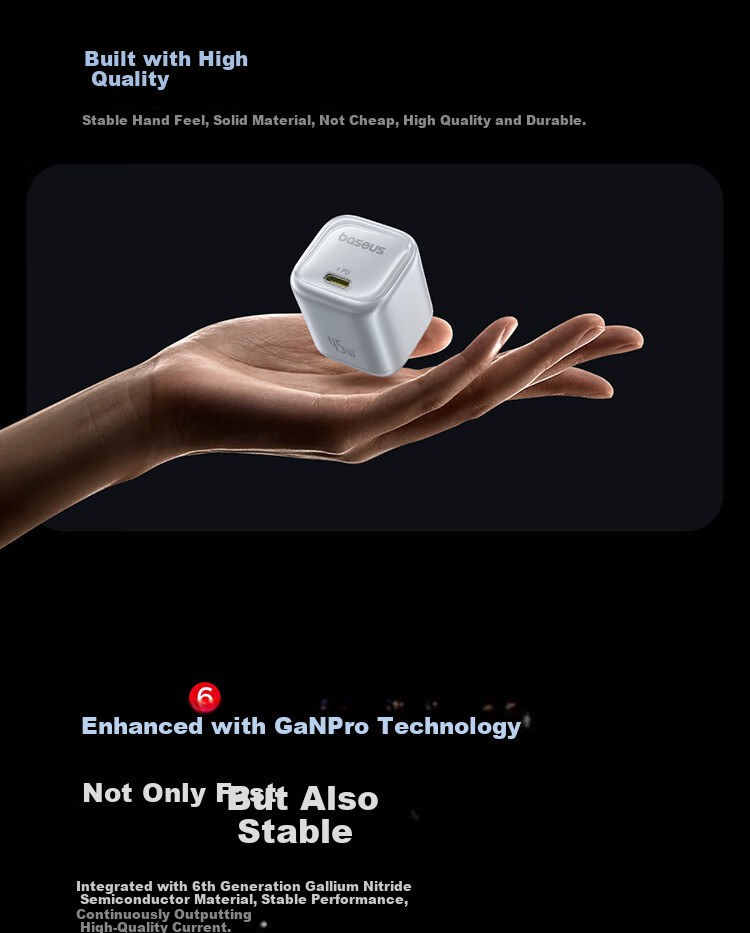 Baseus Dual-Core Charger, Apple 17 Charger PD45W Compatible with 40W GaN Fast Charging Head, IPhone17/16/15ProMax/Air Phone And IPad Charger Head, Starry Black 14