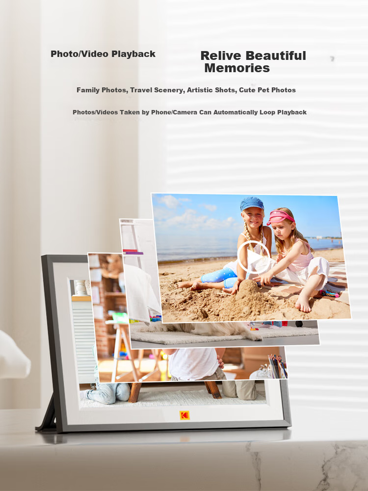 KODAK 1013F Digital Photo Frame 10.1-inch HD Smart Touchscreen Remote Photo and Video Player Rechargeable/Plug-in Wood Color 8