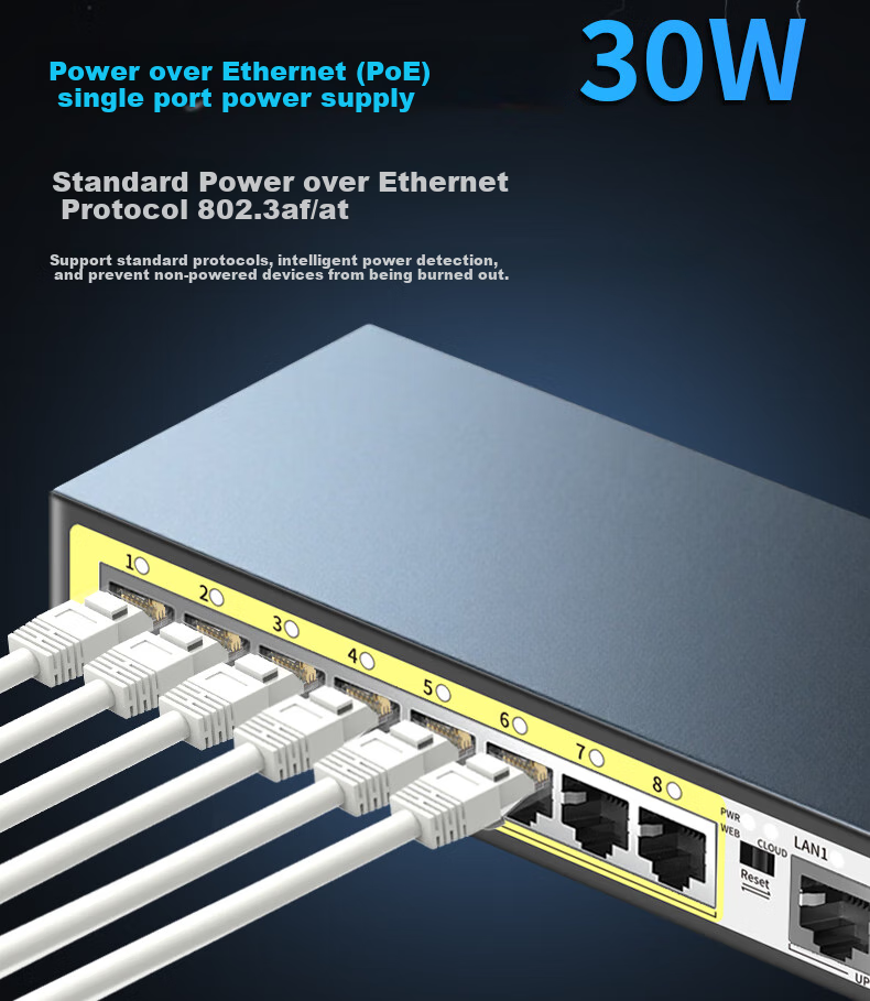 Huoyi 10-Port Gigabit POE Switch, 8 Gigabit PoE + 2 Gigabit, Managed Switch, Surveillance Network Cable Splitter, Enterprise-Level Switch, Splitter 9