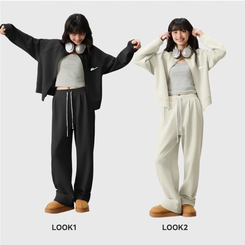 Warrior Women's Casual Two-Piece Set 2026 New Autumn Short Stand Collar Cardigan Jacket and Straight-Leg Sweatpants Full Outfit