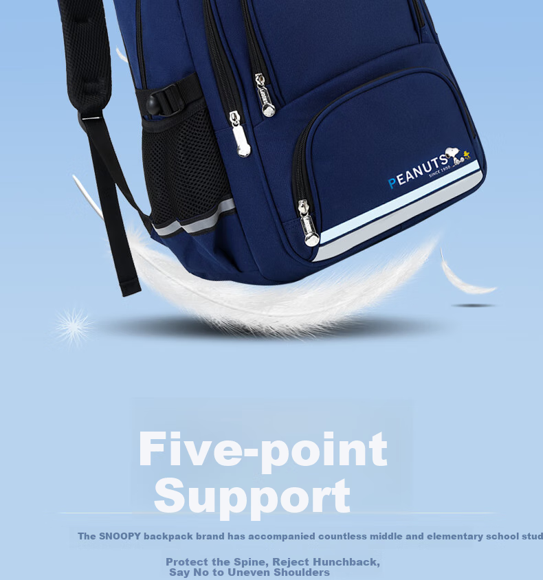 SNOOPY Middle School Backpack for Boys And Girls, Elementary School Grades 1-4 Large Capacity Children's Lightweight Spine-Protecting Backpack, Blue 4