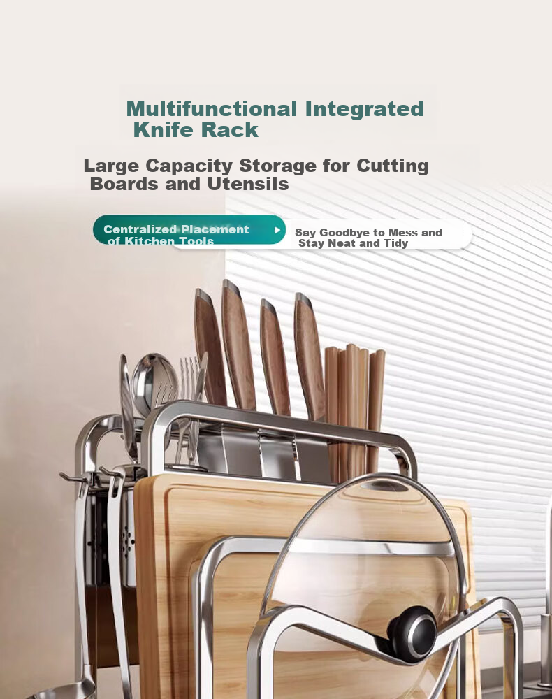 Jingyan 304 Stainless Steel Knife Holder Storage Rack, Kitchen Knife And Cutting Board Organizer, Multifunctional Utensil Chopping Board Storage Shelf, Pot Lid Rack 2
