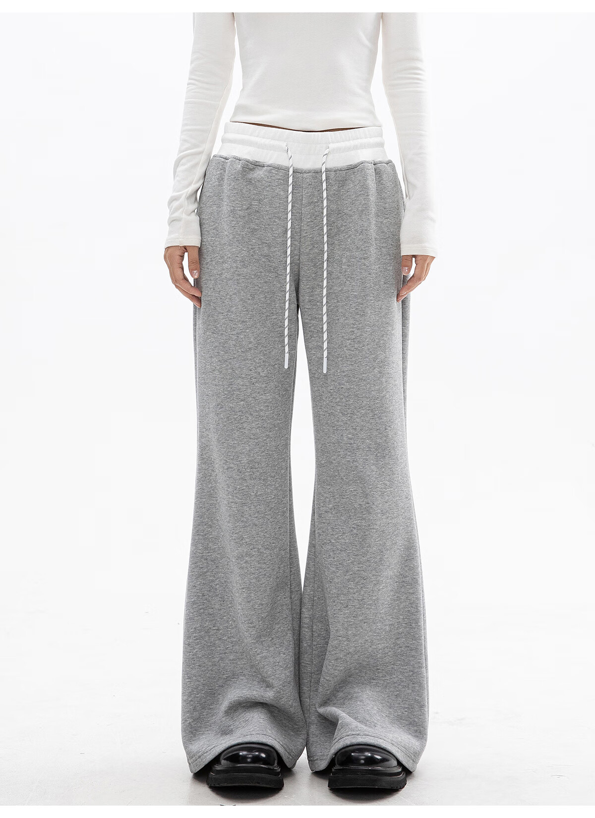 ICH MODE Women's American Style Flared Sports Pants Autumn Winter Straight Wide-Leg Casual Sweatpants BF Lazy Style Navy Blue S 2