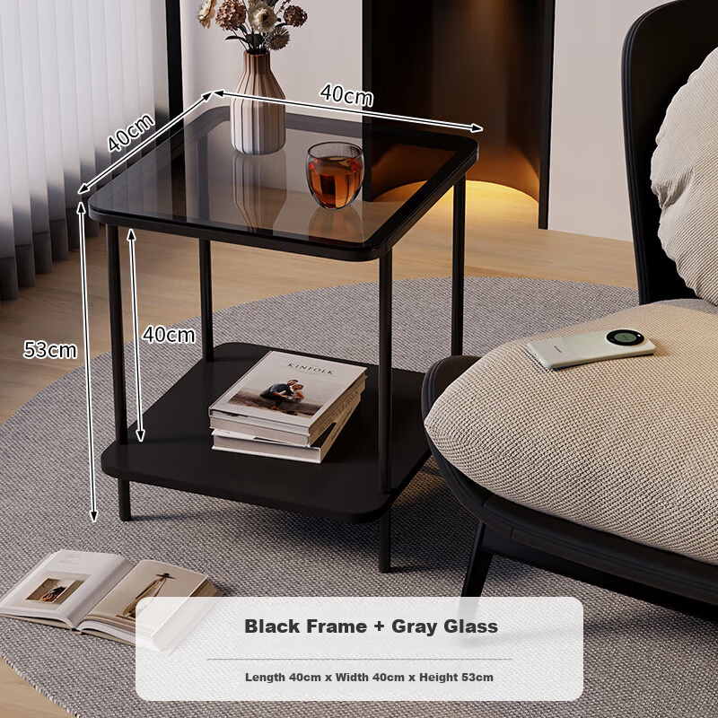FENJIEXIAN Side Table, Coffee Table, Living Room Luxury Small Tea Table, Tempered Glass Tea Stand, Bedside Table, Double-Layer Storage Tea And Water Table