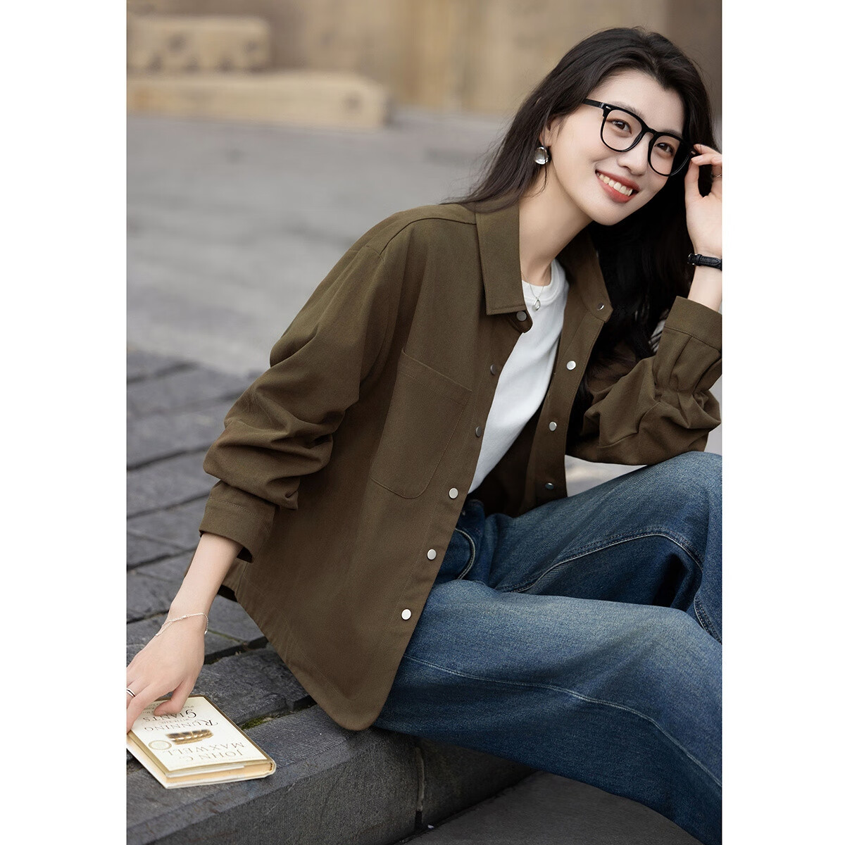 Demana Pure Cotton Qingyun Autumn Vintage Polo Collar Shirt Curved Hem Loose Blouse Women's Top