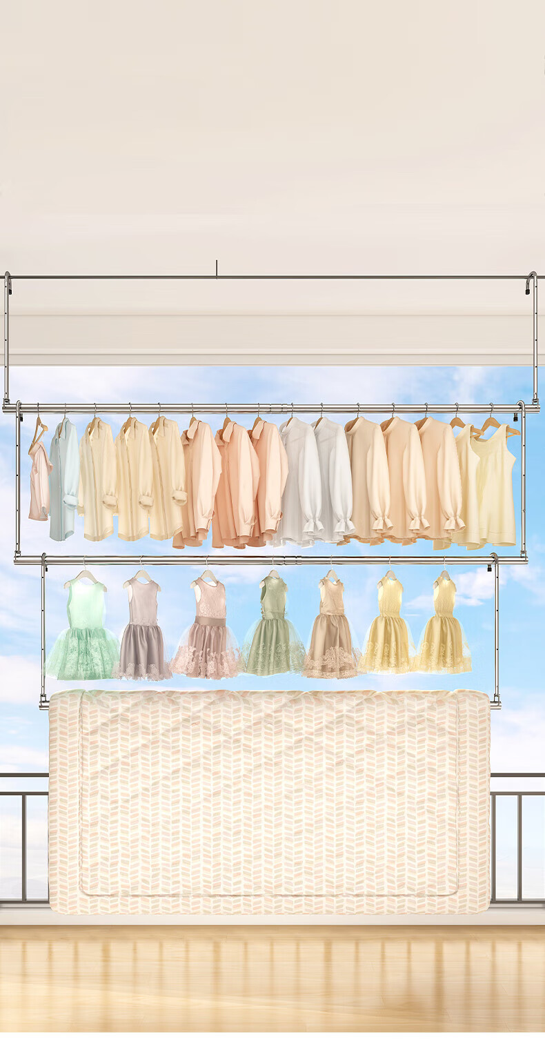 Huakaizhixing Retractable Clothes Drying Rack, Extendable Laundry Hanger for Home Balcony, Stainless Steel No-Drill Extension Pole YJ70 2.4 Meters 14