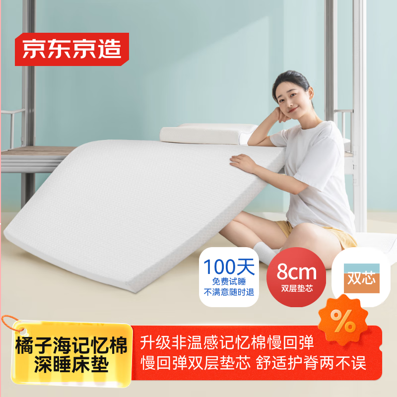 JD Original Orange Sea Zero-Pressure Memory Foam Mattress, Dormitory Mattress for Students, Single Tatami Soft Folding 90x190x8cm