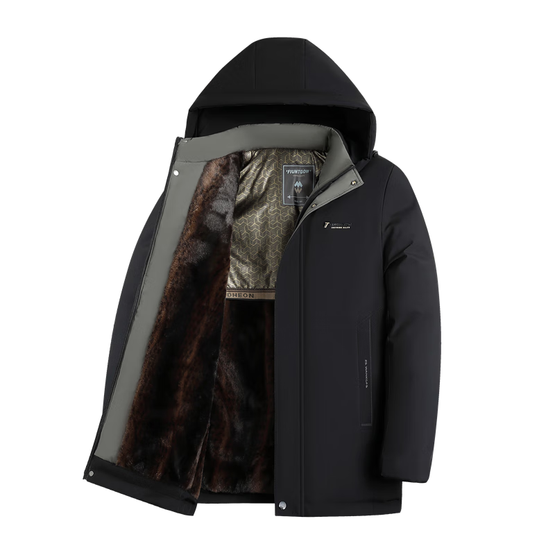 TUCANO Men's Winter Cotton Padded Jacket, Dad Style, Fleece Lined, Thickened Hooded Coat for Middle-aged and Elderly, Cold Resistant Clothing