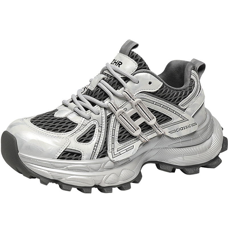 ZHR [Shen Yue Same Style] Thick Sole Dad Sneakers Women Height Increasing Casual Sports Shoes KS251F Gray Size 38