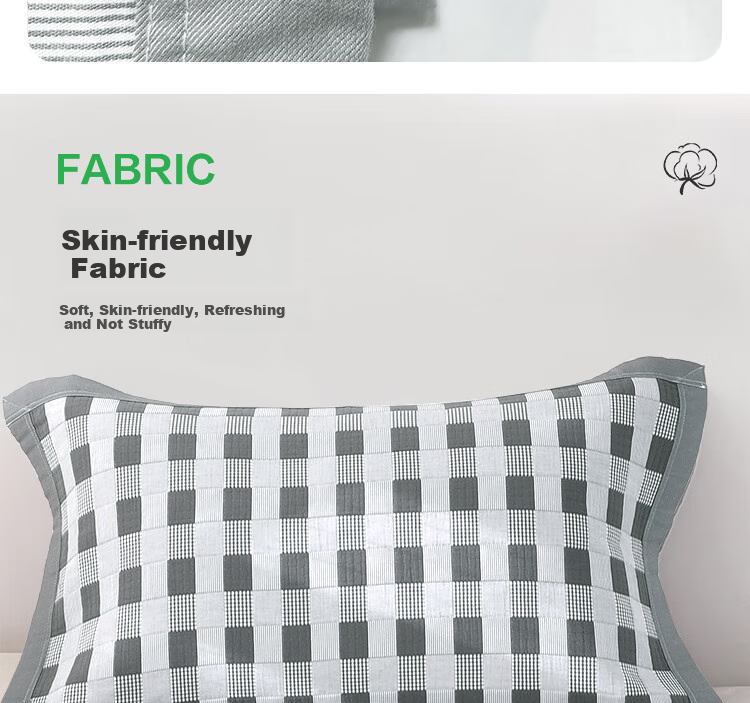Yuanshenghuo 100% Xinjiang Cotton Pillowcase, Household Anti-Head Oil Pillow Cover, Extra Large And Thick, One Pair Gray Plaid 55*80cm 6