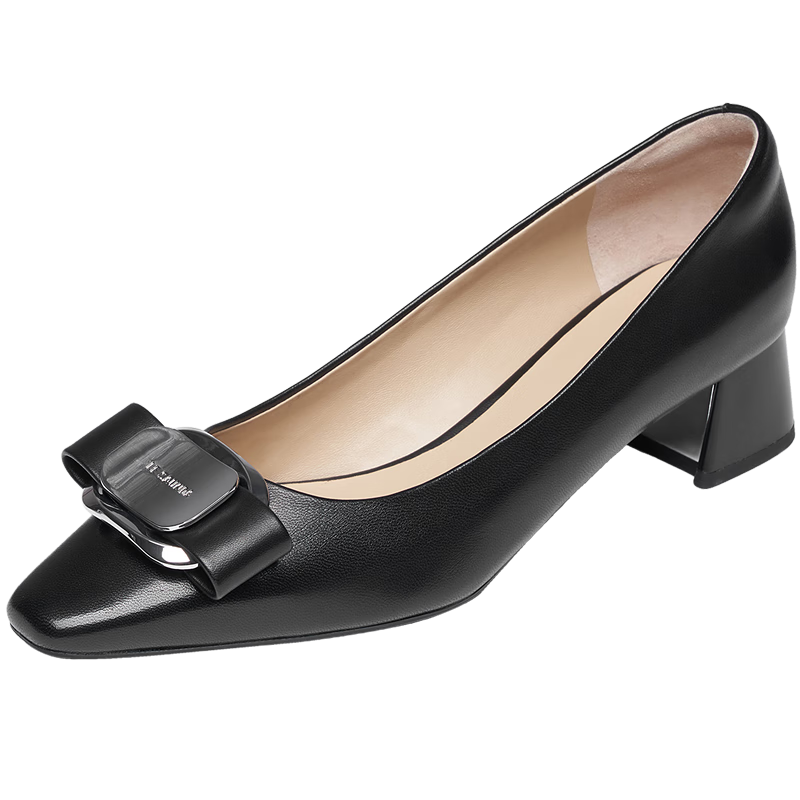 Le saunda 26 Spring New Fashion Chunky Heel Square Toe Lambskin Commuter Pumps Women 6T41009 Hepburn Black BKK 38