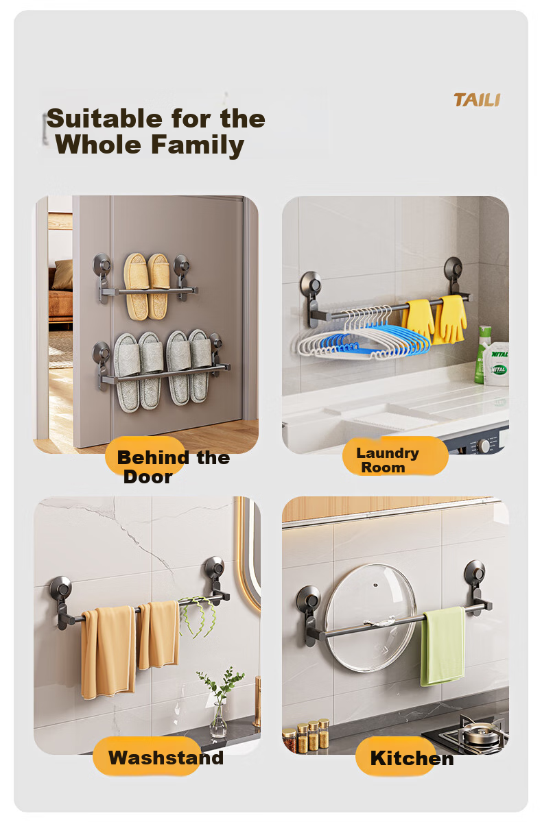 Taili Towel Rack, Single Bar, No Drilling Required, Space Aluminum, Bathroom Wall-Mounted Storage Rack, Toilet Suction Cup Towel Rod 9