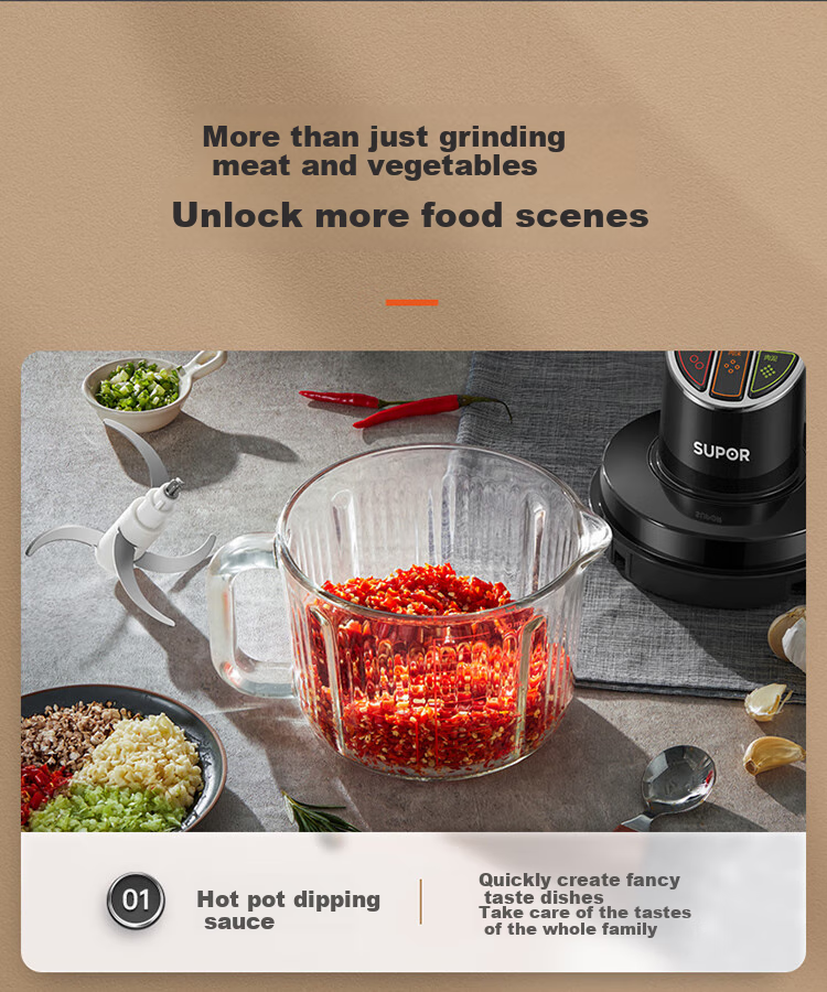 SUPOR Electric Meat Grinder Household Multifunctional Food Processor with Titanium Blades 2.2L Large Capacity Chopper Mincer Mixer JR72S-B220 9